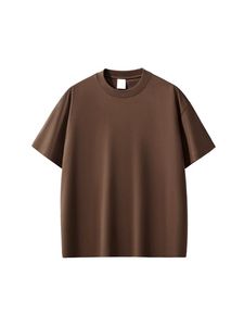 T-shirt Homme Oversize Marron 100% Coton Manches Courtes Col Rond Décontracté Sergé Tricoté Uni Respirant - Product Image 1