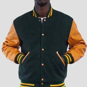 Chaquetas de invierno con mangas de cuero y bordado personalizado, fabricante profesional, chaqueta varsity de alta calidad para hombre - Product Image 2