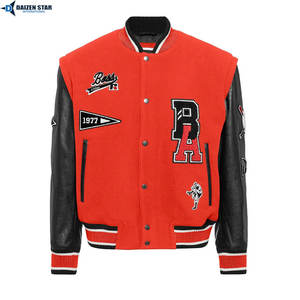 Veste universitaire classique haut de gamme en laine écologique coupe-vent brodée sur le devant, personnalisable pour équipe, style baseball - Product Image 3