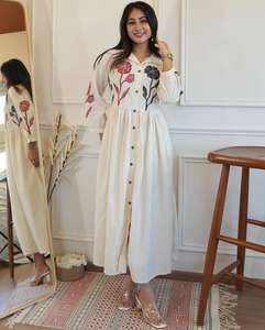 เดรสยาวปักลายดอกไม้สไตล์หรูหราสำหรับฤดูร้อนสำหรับผู้หญิง |   เดรสลำลองแขนยาวเอวสูง - Product Image 1