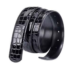 Ceintures en cuir de vachette réversibles décontractées pour hommes, fabriquées sur mesure, avec motif crocodile gaufré, sangle en cuir véritable grainé et boucle en alliage - Product Image 2