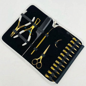 Kit d'outils professionnels pour extensions capillaires en acier inoxydable de qualité chirurgicale, durable, avec micro-anneaux, pince dorée, ciseaux, peigne C - Product Image 3