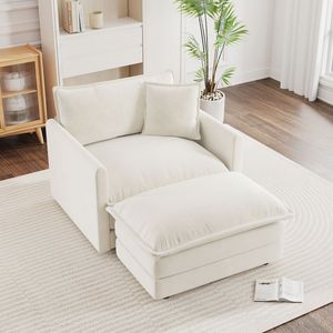 Sillón Moderno Tapizado en Chenilla Blanca con Reposapiés, Silla de Salón para Lectura, para Dormitorio - Product Image 3