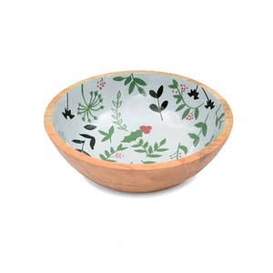 Cuenco de madera de forma redonda interior con estampado esmaltado, cuencos de madera de Color Natural para utensilios de cocina de mesa, decoración del hogar, cuenco de madera usado - Product Image 6