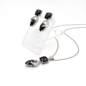 925 Sterling Silver Natural <b>Black</b> <b>Onyx</b> Pendant and <b>Earring</b> Set Rhodium Plated OEM ODM Fine Jewelry - Product Image 3