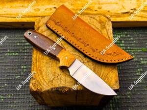 Cuchillo de caza/cocina de acero inoxidable personalizado con mango de madera y punta caída, con funda, calidad DIY, proveedor OEM al por mayor - Product Image 2