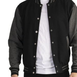 Chaquetas de Béisbol Deportivas Personalizadas de Alta Calidad para Hombre, Chaqueta Varsity Lisa de Otoño en Estilo Bomber Negro - Product Image 5