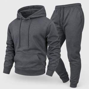 Ensemble de survêtement unisexe à capuche de couleur unie, en coton, coupe décontractée, respirant, pour l'automne - Product Image 5