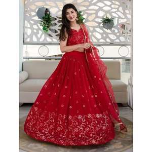 Merveilleux rouge paillettes Georgette réception Wear Designer Lehenga Choli - Product Image 4