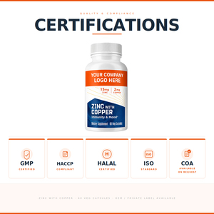 Cápsulas Vegetales de Zinc con Cobre, Suplemento Dietético, 15 mg de Zinc, 2 mg de Cobre, 60 Unidades, Marca Privada OEM, Uso en Adultos - Product Image 2