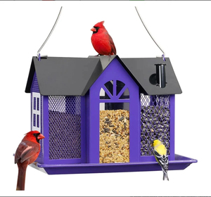 ที่ให้อาหารนกเหล็กดีไซน์หรูหราทันสมัย ป้องกันกระรอกได้สามชั้น แบบแขวน ทำจากตาข่ายโลหะ สำหรับนกป่า ทนทาน ป้องกันสภาพอากาศ เหมาะสำหรับสวนกลางแจ้ง - Product Image 3