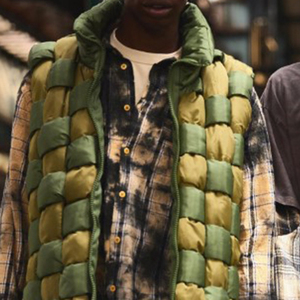 Men's Green And Olive <b>Quilted</b> Vest Stand Collar Zipper Closure Windproof Casual Autumn Outerwear Polyester <b>Wadding</b> Regular Fit - Product Image 6