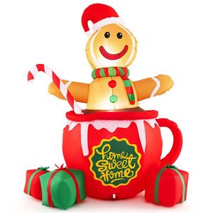 Omino di Pan di Zenzero Gonfiabile da 2,1 m con Luci LED, Design con Bastoncino di Zucchero e Tazza di Cioccolata Calda, Decorazioni Natalizie Multicolore per Esterni - Product Image 3