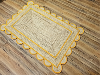 Tapis d'intérieur rectangulaire en jute naturelle tressé à la main, bordure jaune festonnée, style farmhouse bohème, taille personnalisée