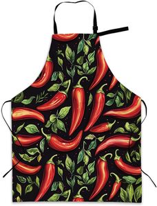 Delantal Unisex para Adultos de Marca de Fabricante con Diseño de Chile Rojo y Hoja Verde sobre Fondo Negro, Correas Ajustables - Product Image 1