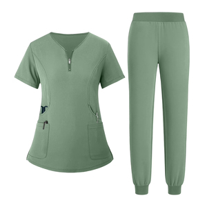 Conjuntos de Uniformes Médicos Premium para Mujer, Cuello en V, Tejido de Punto de Algodón y Poliéster, Elástico en 4 Direcciones, Uniformes Delgados para Mujer - Product Image 1
