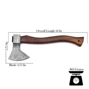 Hacha de Estilo Vikingo de Acero de Damasco Forjado a Medida con Mango de Madera y Funda de Cuero, Hacha para Trabajos de Madera OEM Personalizada - Product Image 2