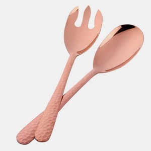 Stainless Steel Salad Server Rose Gold Hammered Design Handmade Handle Decorative Handles Salad Server Set - Product Image 1