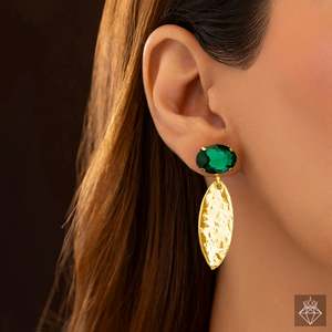 Conjunto de joyería fina PRAO, collar y pendientes de Esmeralda Marquesa antideslustre, accesorio elegante de piedras preciosas - Product Image 5