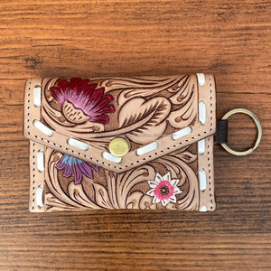 Nouveau Design 2024 Porte-Monnaie Vintage en Cuir Gravé à la Main avec Porte-Clés Portefeuilles à Monnaie Floraux pour Femme en Cuir de Vache Pleine Fleur Véritable - Product Image 2