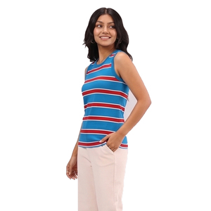Camisetas sin mangas con estampado de rayas para mujer, top de verano sin mangas liso, camiseta sin mangas de verano para mujer, top de punto acanalado para mujer - Product Image 1