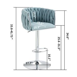 Set di 2 Sgabelli da Bar Moderni Girevoli a 360 Gradi con Rivestimento in Tessuto, Altezza Regolabile, Schienale Intrecciato e Poggiapiedi Argento - Product Image 2