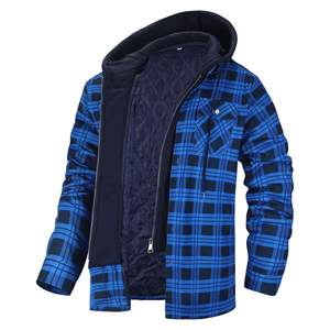 Custom Your Brand Casual Fashion High Quality Winter Hooded <b>Checkered</b> Zipper <b>Jacket</b> <b>Men's</b> Standard Thickness OEM - Product Image 3