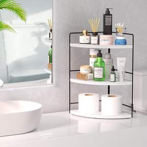 3-Tier Metal Art Deco Bathroom Organizer-Countertop & Corner Organizer Makeup & Skincare <b>Storage</b> Kitchen Counter <b>Shelf</b>-<b>White</b> - Product Image 2