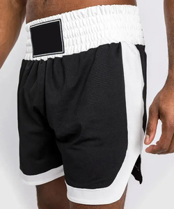 Shorts de boxe noirs pour hommes avec ceinture et bordure blanches, coupe régulière, respirants, en polyester, vêtements d'arts martiaux pour adultes - Product Image 5
