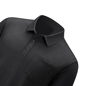 Men's <b>Black</b> Short Sleeve <b>Polo</b> <b>Shirt</b> With Chest Pocket Casual Regular Fit Woven Oxford Fabric Solid Color Design - Product Image 5