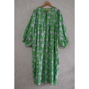 Vestido Maxi Formal de Mujer, 100% Algodón, Estampado Floral, Hecho a Mano, Estilo Boho, Verano, Cuello en V, Manga Abullonada, Encaje, Tela Ligera y Transpirable - Product Image 3