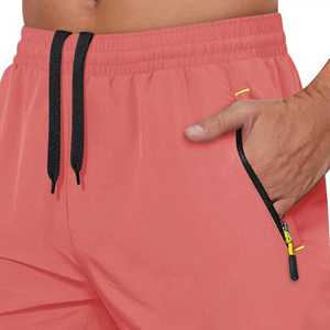 Pantalones Cortos Bermuda de Secado Rápido Color Coral para Hombre, con Bolsillo con Cierre, Cintura con Cordón, Ropa Deportiva Informal, Disponibles en Tallas para Adultos, Personalizables - Product Image 3
