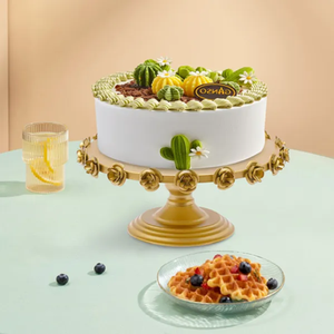 Sleek modern <b>cake</b> <b>stand</b> features a smooth matte black platter top and a gold angled wire base frame, at wholesale prices. - Product Image 4