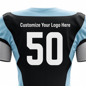 Camiseta de Fútbol Americano con Cuello en V, Manga Corta, Uniforme Ajustado con Pantalones Acolchados, Negro y Azul Claro - Product Image 2