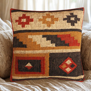 Housse de coussin carrée en tissu de coton tricoté moderne sur mesure, inspirée du style indien, brodée - Product Image 4