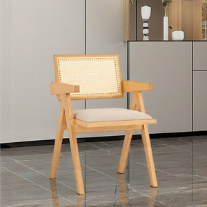 Contemporary Black Wood <b>Dining</b> <b>Chair</b> with Synthetic Rattan Back and Geometric V-Shape Legs for Home Furniture <b>Dining</b> Rooms - Product Image 1