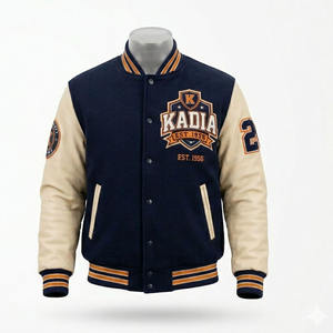 Chaqueta universitaria de béisbol con logo personalizado para hombre, mangas de piel de oveja, bordado, estilo bomber, unisex. - Product Image 1