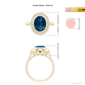 14K Solid Gold Bezel-Set Oval London Blue Topaz <b>Ring</b> with Diamond Halo Handmade <b>Customized</b> Fine Jewelry Wedding Engagement - Product Image 3