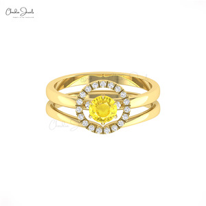 Popular Supplier Genuine 5mm Round Cut Yellow Sapphire Detachable <b>Ring</b> with 14k Solid Gold Diamond Open <b>Circle</b> Wedding <b>Ring</b> - Product Image 1