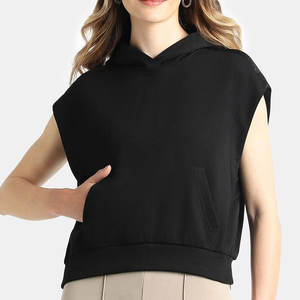 Hoodies sans manches pour femmes, coupe courte, à cordon de serrage, décontractées, avec logo personnalisé, couleur unie, vente en gros - Product Image 1