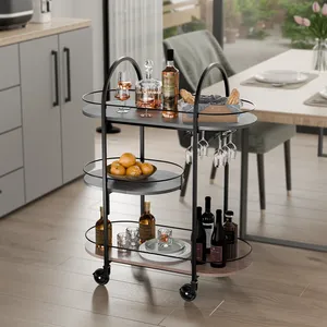Chariot de service moderne en métal fait main avec finition élégante en poudre, étagères en verre trempé, fabrication artisanale haut de gamme - Product Image 3