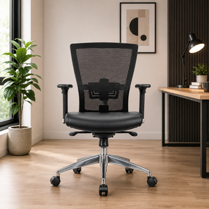 Chaise de bureau ergonomique en maille avec accoudoirs réglables, élévateur électrique, design moderne, base chromée pivotante pour usage domestique ou professionnel - Product Image 1