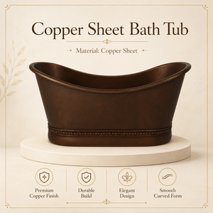 Luxury Handmade Copper Sheet Bathtub with Contemporary <b>Hammered</b> Finish | Deep Soaking Freestanding Tub for Premium Interiors - Product Image 3
