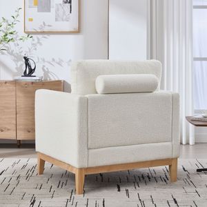 Poltrona Singola Moderna Stile Fattoria da 90 cm con Gambe in Legno Naturale e Base in Legno per Lettura nel Soggiorno - Product Image 4