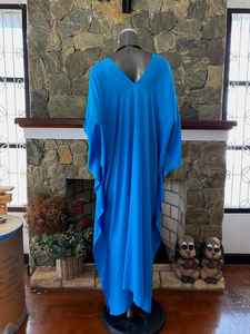 ชุดเดรสคาฟทันผ้าเรยอนย้อมสีฟ้าพาสเทล คอวี ทรงหลวม ใส่สบาย ไซส์ใหญ่ สำหรับผู้หญิง - Product Image 4