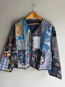 Chaqueta Acolchada de Algodón con Parches Estilo Bohemio para Mujer, Cuello en V, Botones al Frente, Prenda Exterior Informal, Manga Larga, Bolsillos con Parches, para Todas las Temporadas - Product Image 1