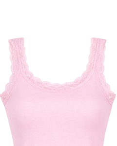 Camisola de Algodón Personalizada para Mujer, Color Rosa Bebé, con Ribete de Encaje, Corte Ajustado, Sin Mangas, Estilo Casual de Verano, Suave, Transpirable y Básico - Product Image 4