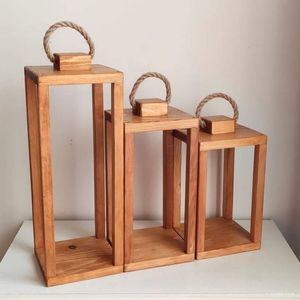 <b>Set</b> Of 3 White Customized Handmade Wooden Candle <b>Lantern</b> With Rope Candle Holder For Event & Home Decor - Product Image 2