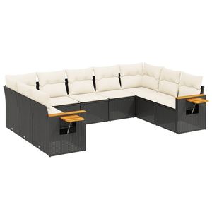 Conjunto de Sofá de Jardín de Ratán PE Negro con Acero con Recubrimiento en Polvo y Madera de Acacia, Muebles de Exterior Premium - Product Image 2