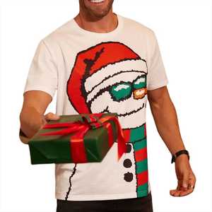Camiseta navideña con diseño de muñeco de nieve para hombre, manga corta, estampado de dibujos animados, cuello redondo, ropa informal - Product Image 5